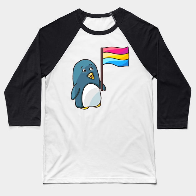 Pan Pride Flag Penguin Baseball T-Shirt by nonbeenarydesigns